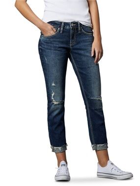 Silver Jeans Boyfriend Distressed Jeans Dark Wash Size 34